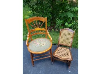 Antique Chair With Antique Childs Rocking Chair