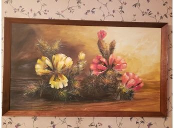 Large Framed Canvas Painting Of Cactus