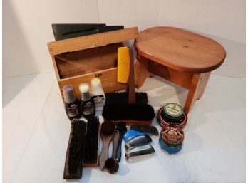 Gentlemens Shoe Shinning Box Kit And Stool