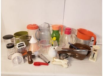 Vintage And Modern Kitchen Accessories- Jugs Funnels, Graters, Measuring Spoons And More