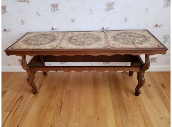 Beautiful Hand Carved Tile Top Occasional Table