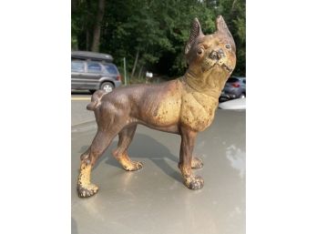 Antique Ca. 1920s HUBLEY Cast Iron BOSTON TERRIER Doorstop With Very Good Paint