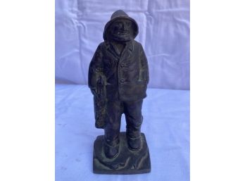 Antique Solid Bronze Sea Captain Doorstop With Great Patina!