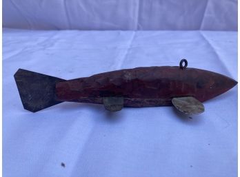 Vintage Carved Wood Folk Art Fish Decoy With Great Paint