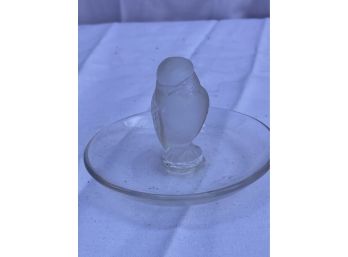 Charming Vintage LALIQUE PARIS Frosted Crystal Ring Tray- Figural Blue Jay