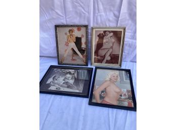 Grouping Of 4 Pin Up Girl Prints/ Photos In Period Frames