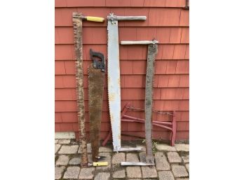 Collection Of Antique And Vintage Cross Cut Two Man Saws And More. Cabin Decoration.