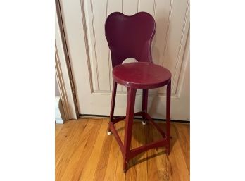 Vintage Red Painted Metal Stool.