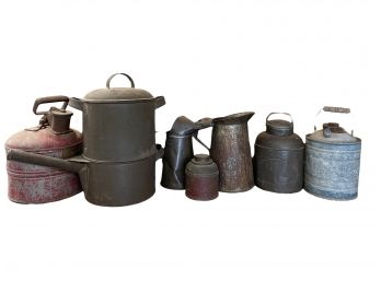 Collection Of Seven Vintage, Metal Containers And Cans. For.oil, Gas And More