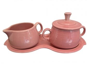 Vintage Fiesta Ware, Pink Creamer And Sugar Bowl Set. 3 Pieces .