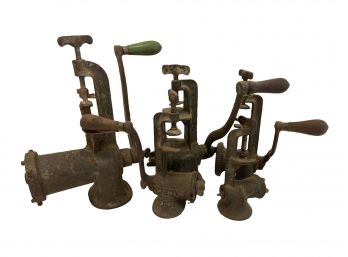 Five Vintage Meat Grinders.