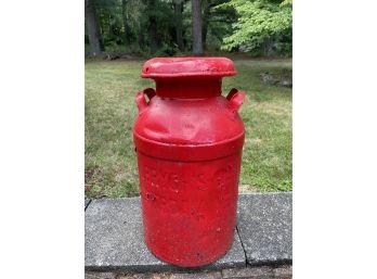 Painted Red, Vintage 10 Gallon Milk Can .