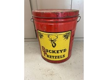 Vintage Buckeye Pretzels Large Tin Can. 15' Tall