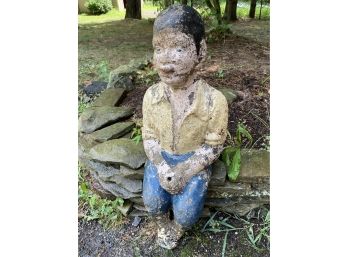 Vintage Fishing Boy, A Cast Cement Painted Garden/pond Statue. 28' Tall