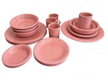 Vintage Fiesta Ware ,pink .Setting For Four, Five Pieces Placement. 19 Pieces In Total.