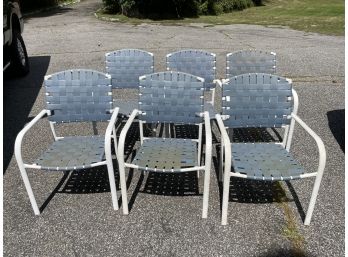 Six Metal And Vinyl Stackable Outdoor Chairs.