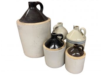 Collection Of Five Antique Stoneware Jugs.