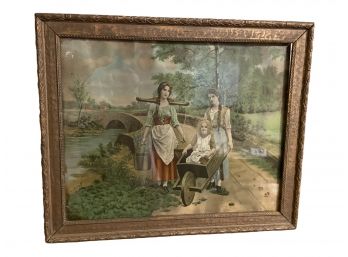 Antique Framed Print Of Three Sisters.