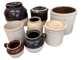 Collection Of Antique And Vintage Stoneware Crocks And More.