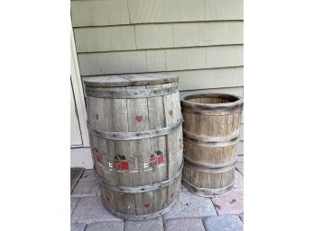 Pair Of Rustic Antique Wooden Barrels.