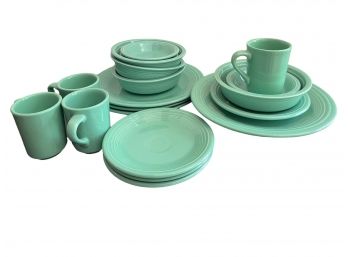 Vintage Fiesta Ware ,pastel Green .Setting For Four, Five Pieces Placement. 19 Pieces In Total.