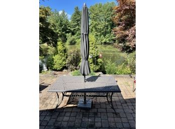 Cast Aluminum, Coated Patio Table And Sun Umbrella.