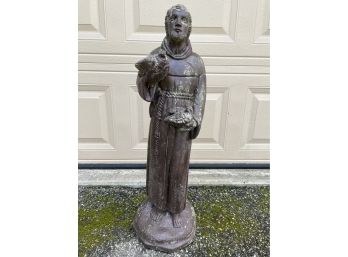 Vintage Pained Cast Cement Garden Statue Of A Saint. 29'