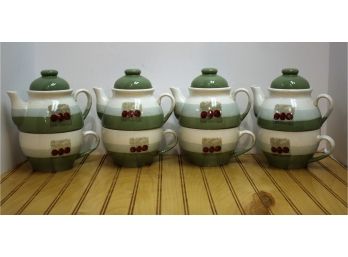 Set Of Four Ceramic Single Cup Tea Pots/Mug Combos