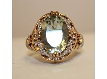 Lovely Ladies Sterling Silver 925 & Gold Plated Prasiolite Cocktail Ring
