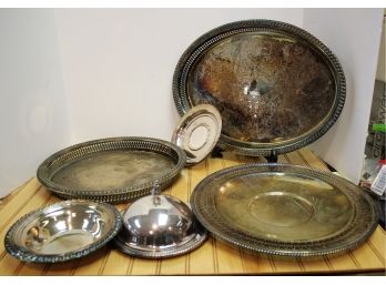 Vintage Mixed Lot Silver Plate Trays, Dishes, Covered Butter Dish