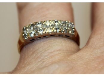 Vintage 10K Yellow & White Gold W/2 Rows Of Diamonds Ladies Ring Size 7.5