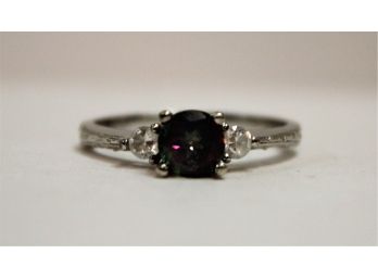 New Sterling Silver 925 Round Color Changing Alexandrite & Rhinestone Ring Sz 8