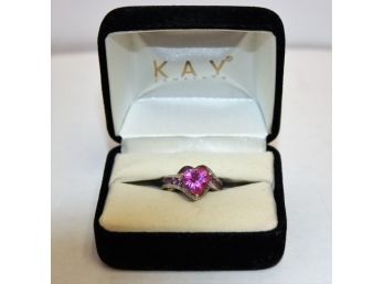 Lovely Kay Jewelers Sterling Silver 925 & Heart Shaped Pink Lab Created Sapphire  Ladies Size 4.5  Ring