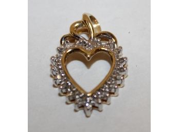 Lovely 10K Yellow Gold & Diamond Heart Shaped Pendant (no Chain)