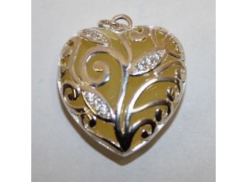 Very Pretty Sterling Silver & Yellow Puffy Heart Shaped Pendant