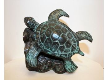 Single San Pacific Intl SPI Bronze Swimming Turtle Bookend