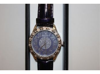 New Genevex Ladies Funky Purple Watch W/Purple Leather Strap In Box