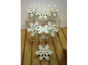 Lot Of Seven Wood Snowflake Off White Painted Napkin Rings