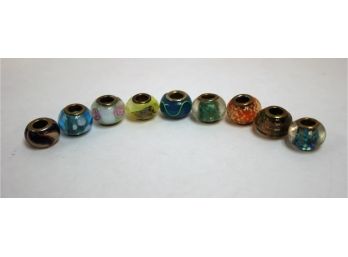 Mixed Lot Of Nine Glass Pandora Type Charm Bracelet Beads