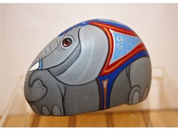 Adorable Hand Painted Whimsical Elephant Rock By Artist Elizabeth Gill, England