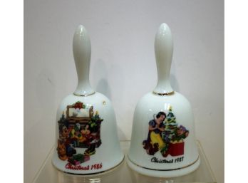Two Vintage Disney Porcelain Christmas Bells, Snow White & Mickey