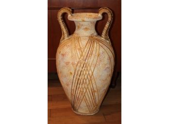 Awesome Huge 26' Decorative Terracotta Painted Urn Vessel W/Wicker Accents