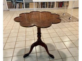 Burl Wood Tilt Top Table With Scalloped Edge