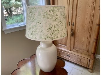 Creamy White Table Lamp With Palm Leaf Decorated Shade