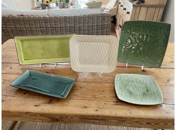 Attractive Group Of Ceramic Green & Cream Colored Serving Plates