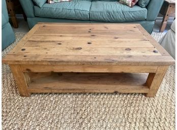 Heavy Knotty Pine Coffee Table With Open Lower Shelf