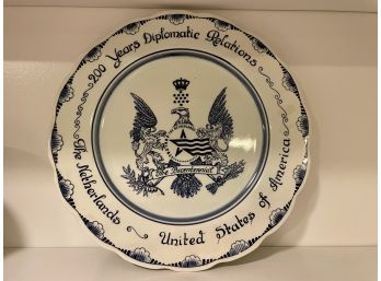 Royal Delft Blue Plate Commemorating The 200 Year Relationship Between The Netherlands & USA