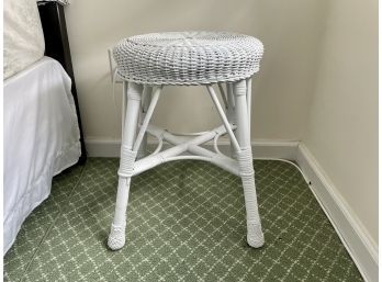 White Wicker Round Stool