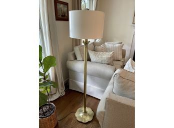 Heavy Brass Floor Lamp With Petal Form Details & Gilt Lined Shade