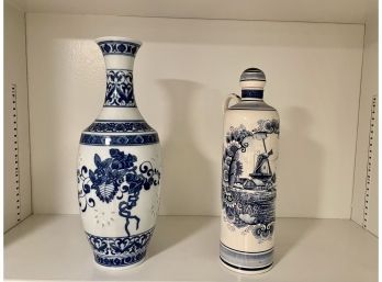 Hand Painted Vase From Holland & Decanter From The Die Port Van Cleve Hotel, Amsterdam